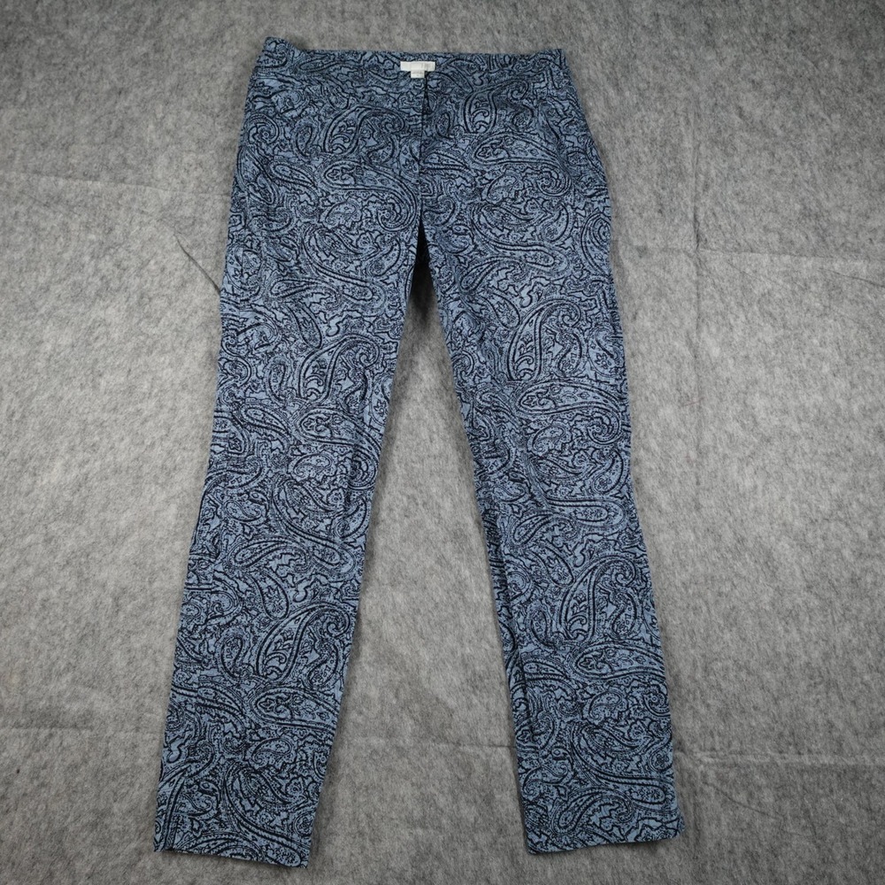 J Jill Pant Womens 4 Blue Paisley Cotton Stretch Straight Leg Trouser Casual‎